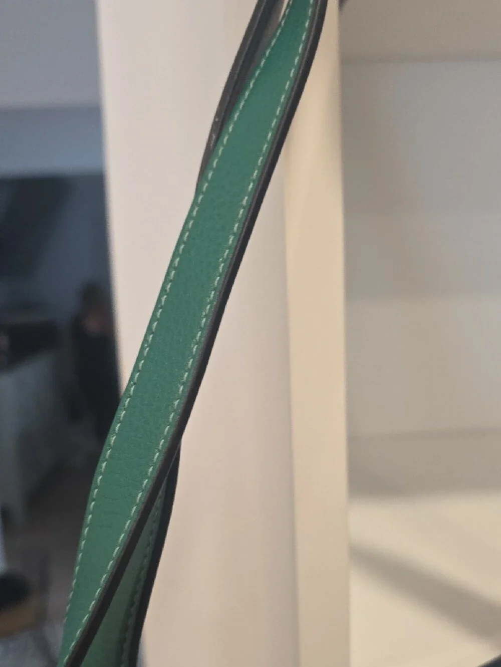 Coach Blue-Gray Leather Tote with Green Trim With Duster